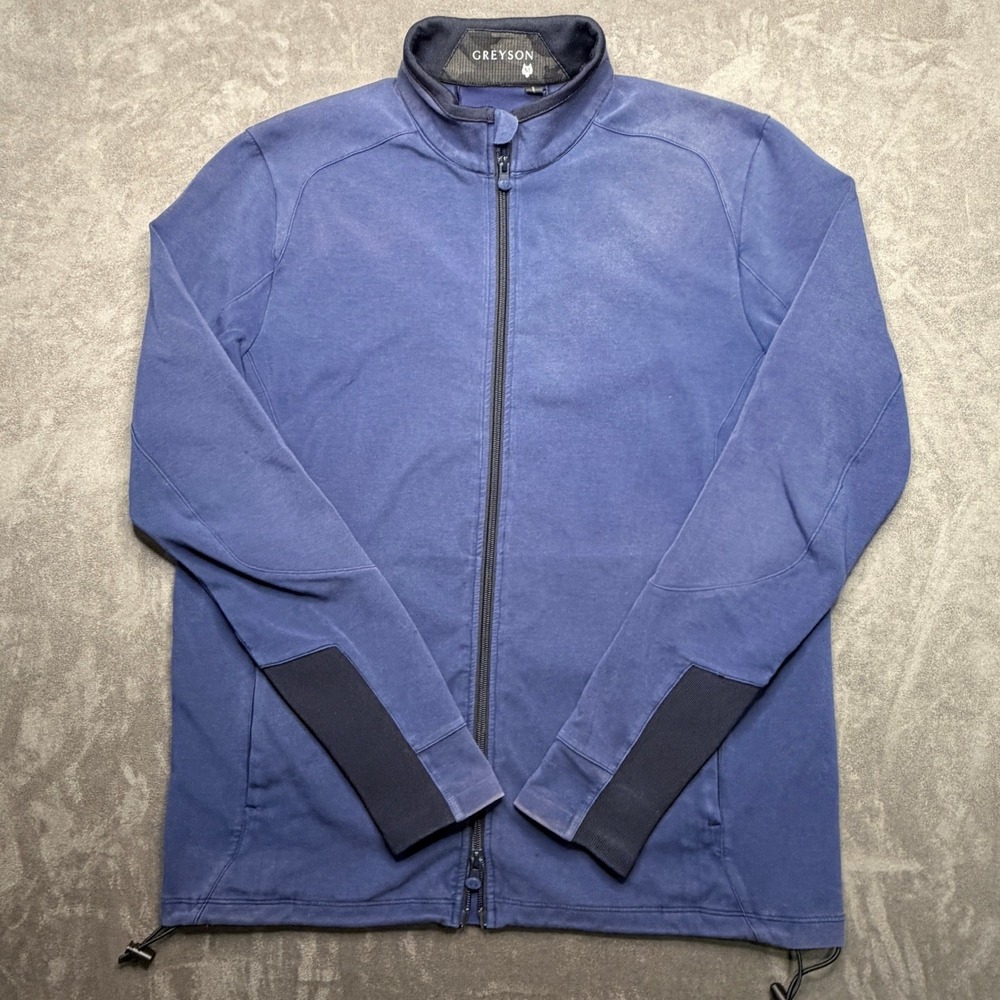 Greyson Sequoia Full Zip Jacket Mens Medium Blue Wolf Golf Performance Mock Neck